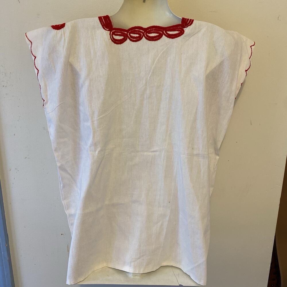 Vintage Mexican Blouse Shirt Top Embroidered Flowers Huipil Chiapas Sz S/M Frida - Picture 5 of 8